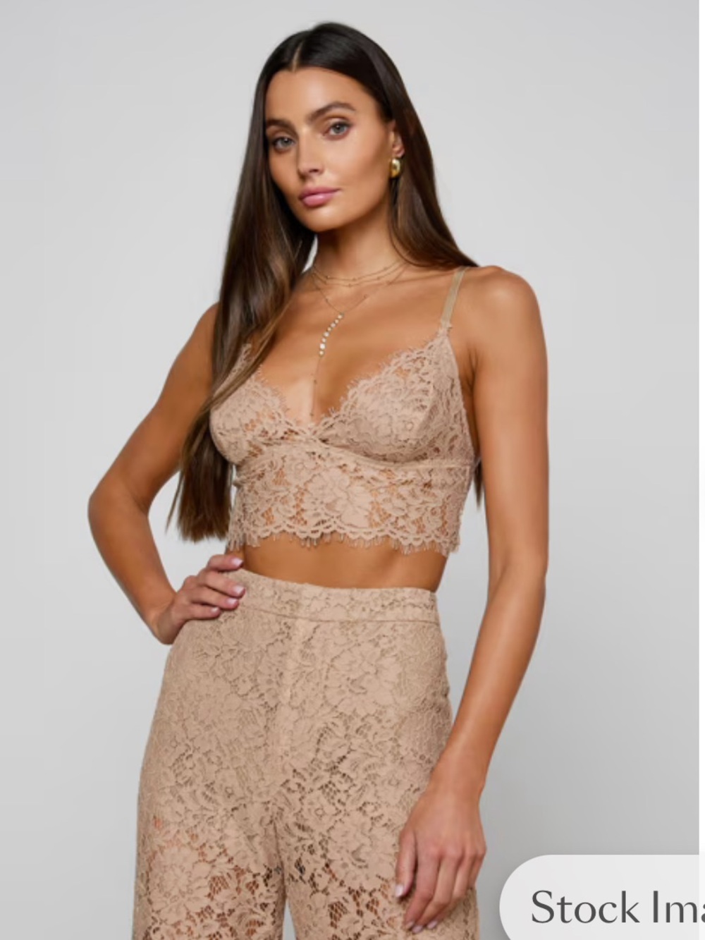 Aislin Lace Bralette from L’Agence. Lace Bralette in Cappucino, light beige